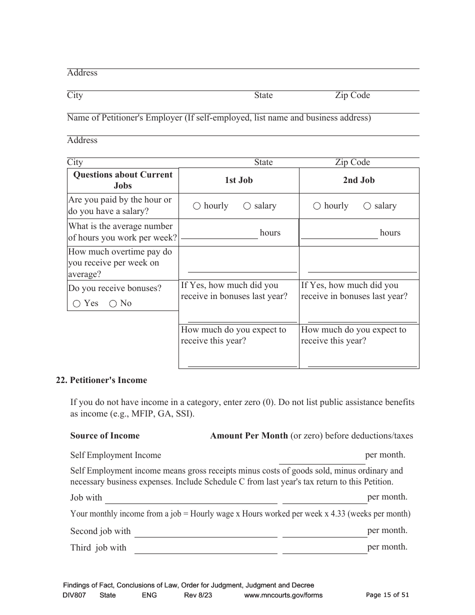 Form DIV807 Findings of Fact, Conclusions of Law, Order for Judgment, Judgment and Decree - Minnesota, Page 15