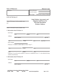 Document preview: Form DIV302 Joint Petition, Agreement, and Judgment and Decree for Marriage Dissolution Without Children - Minnesota