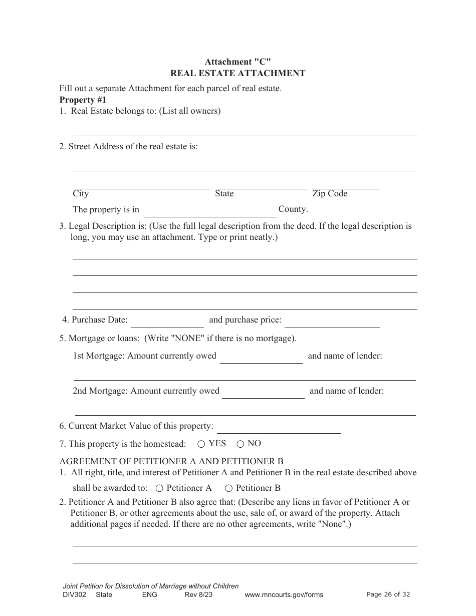 Form DIV302 Joint Petition, Agreement, and Judgment and Decree for Marriage Dissolution Without Children - Minnesota, Page 26