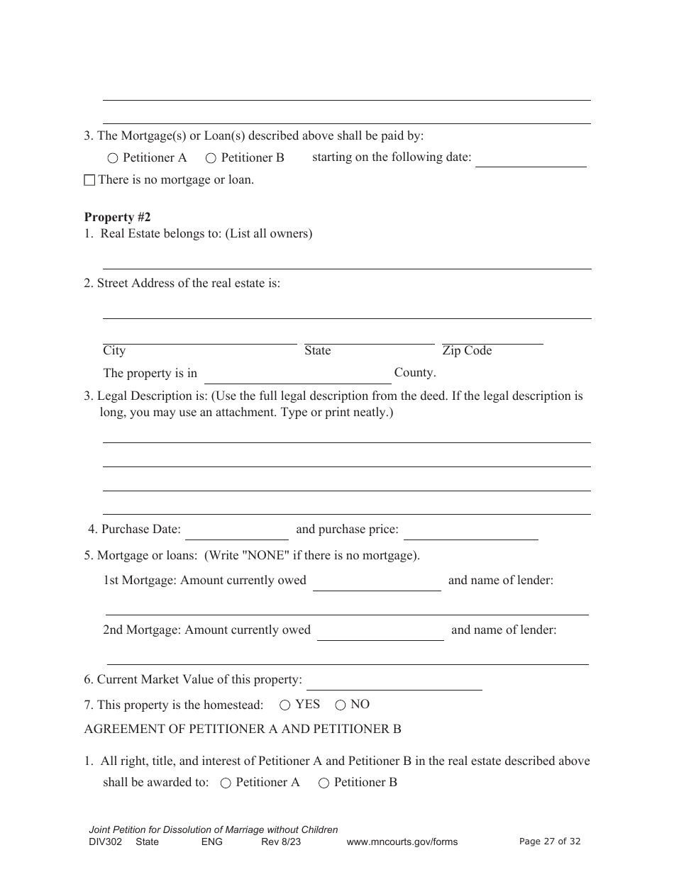 Form DIV302 Joint Petition, Agreement, and Judgment and Decree for Marriage Dissolution Without Children - Minnesota, Page 27