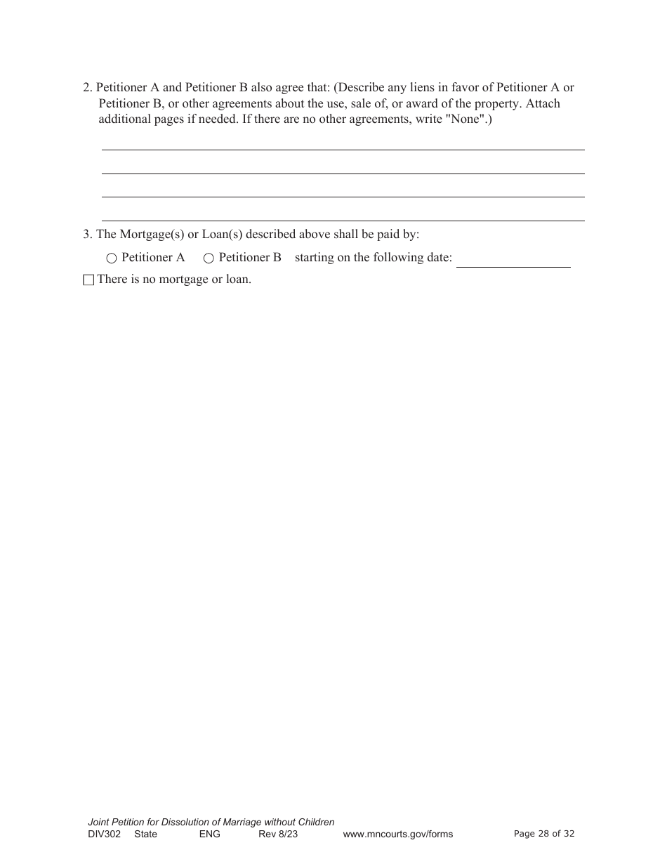 Form DIV302 Joint Petition, Agreement, and Judgment and Decree for Marriage Dissolution Without Children - Minnesota, Page 28