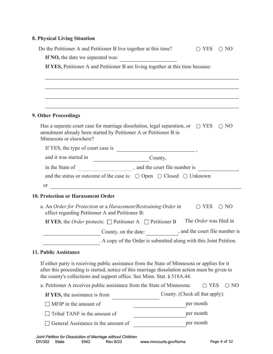 Form DIV302 Joint Petition, Agreement, and Judgment and Decree for Marriage Dissolution Without Children - Minnesota, Page 4