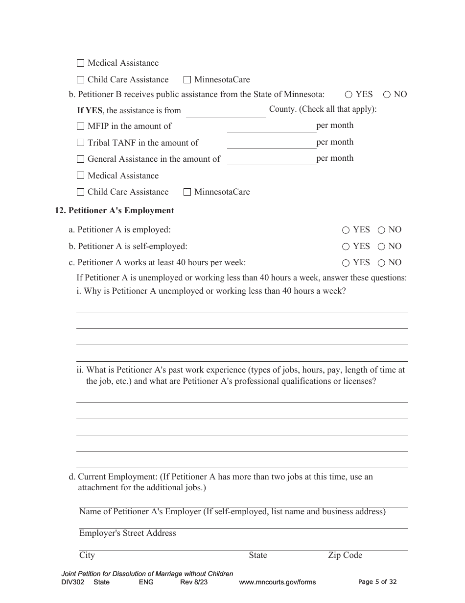 Form DIV302 Joint Petition, Agreement, and Judgment and Decree for Marriage Dissolution Without Children - Minnesota, Page 5