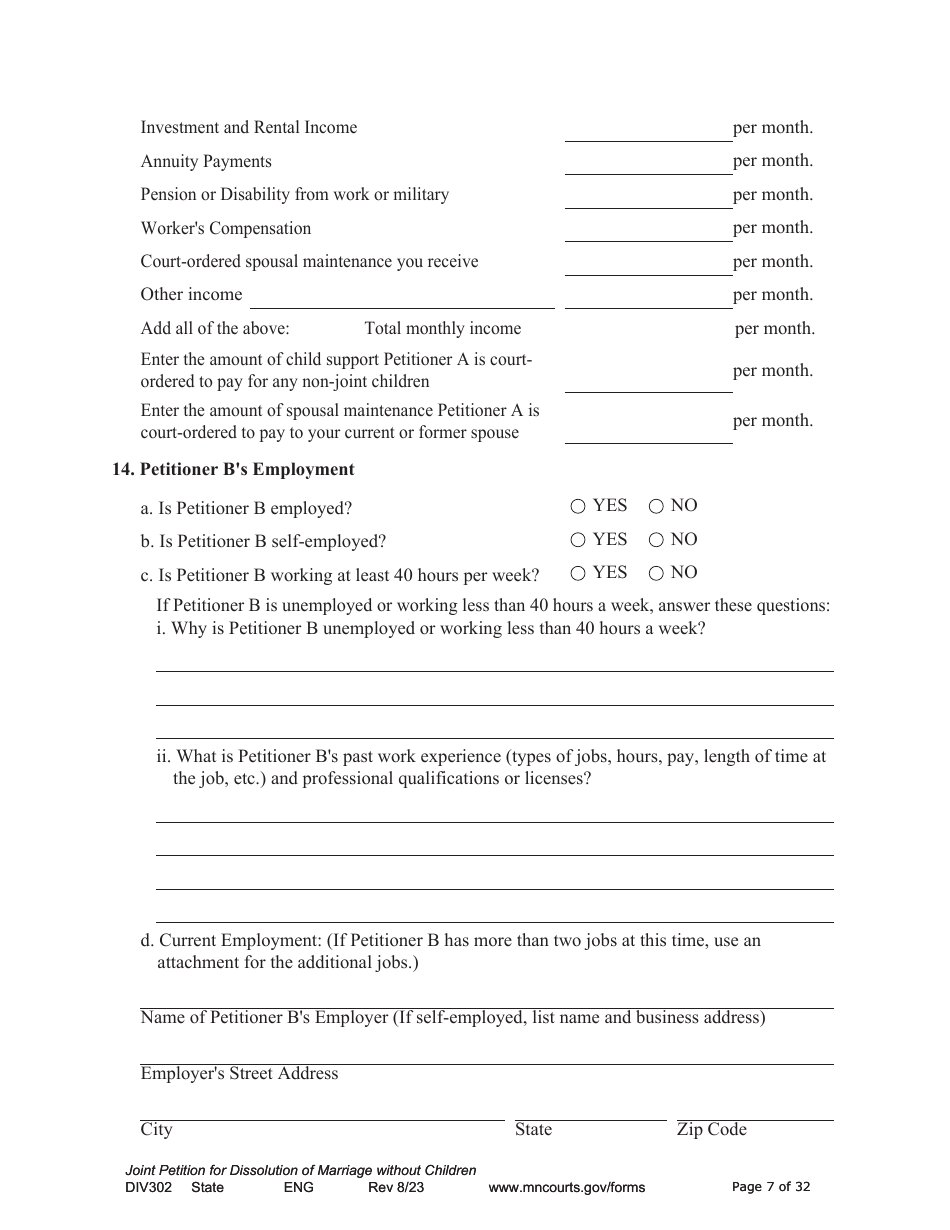 Form DIV302 Joint Petition, Agreement, and Judgment and Decree for Marriage Dissolution Without Children - Minnesota, Page 7