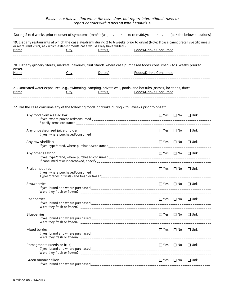 Hepatitis a Case Report Form - Connecticut, Page 3