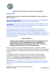 Document preview: Coc Resolution of the Governing Body - Sample - California, 2024