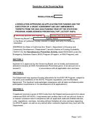 Esg Homelessness Prevention Resolution Form (For Units of General-Purpose Local Government and Jpas) - California, Page 2