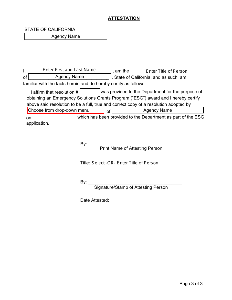 Esg Homelessness Prevention Resolution Form (For Units of General-Purpose Local Government and Jpas) - California, Page 4