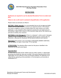 Document preview: Esg Homelessness Prevention Resolution Form (For Non-profits) - California, 2023