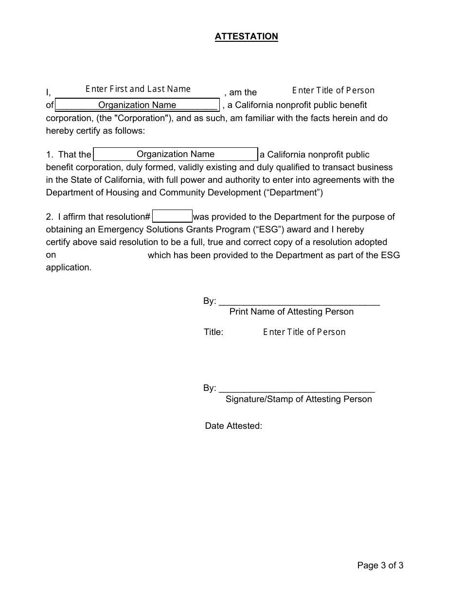 Esg Homelessness Prevention Resolution Form (For Non-profits) - California, Page 4
