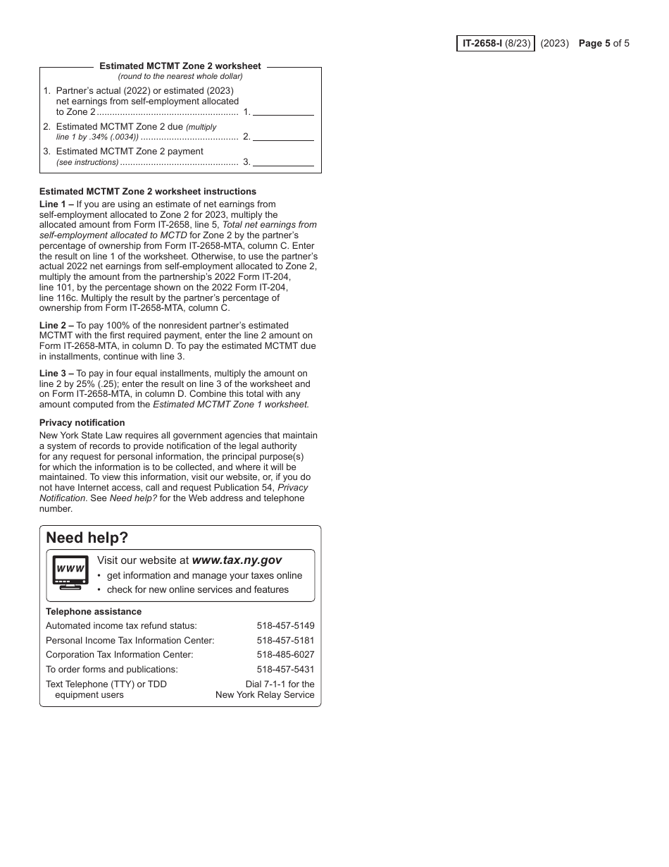 Instructions for Form IT-2658 Report of Estimated Tax for Nonresident Individual Partners and Shareholders - New York, Page 5