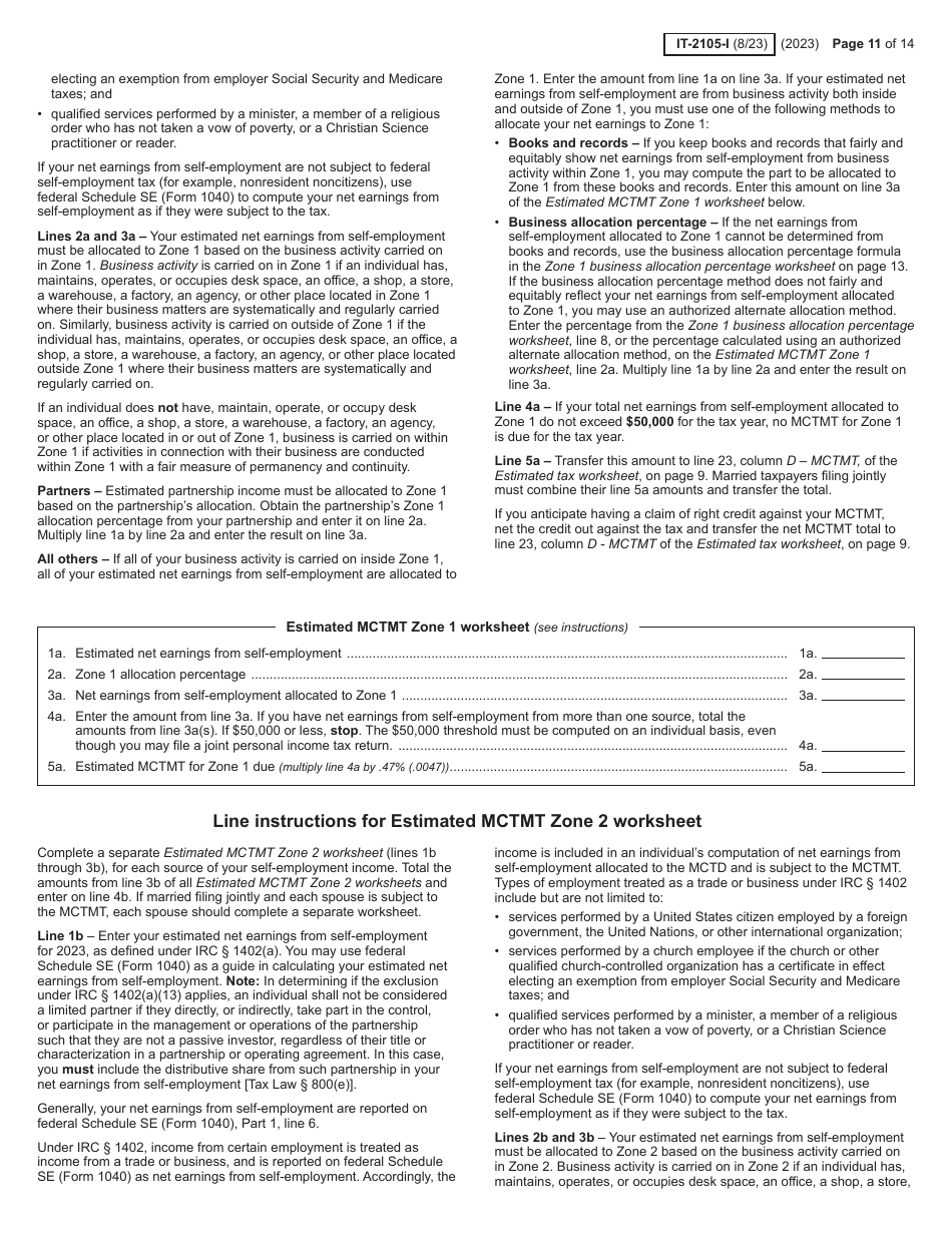 Instructions for Form IT-2105 Estimated Tax Payment Voucher for Individuals - New York, Page 11