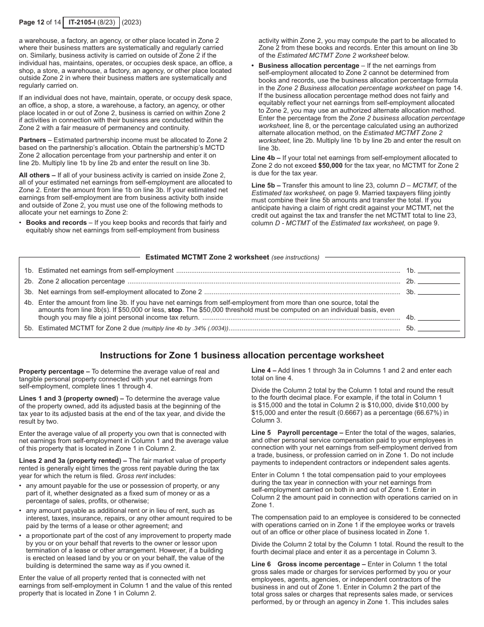 Instructions for Form IT-2105 Estimated Tax Payment Voucher for Individuals - New York, Page 12