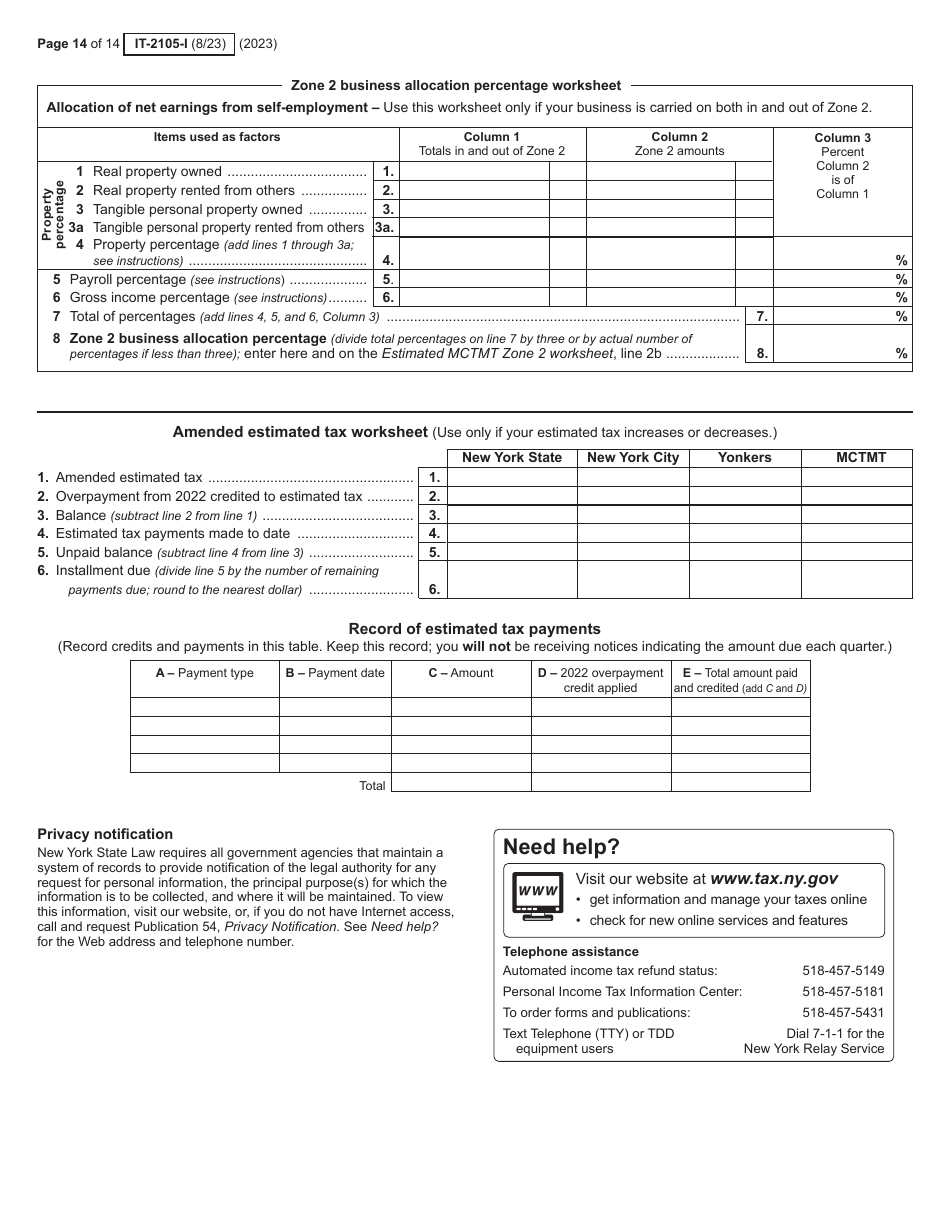 Instructions for Form IT-2105 Estimated Tax Payment Voucher for Individuals - New York, Page 14