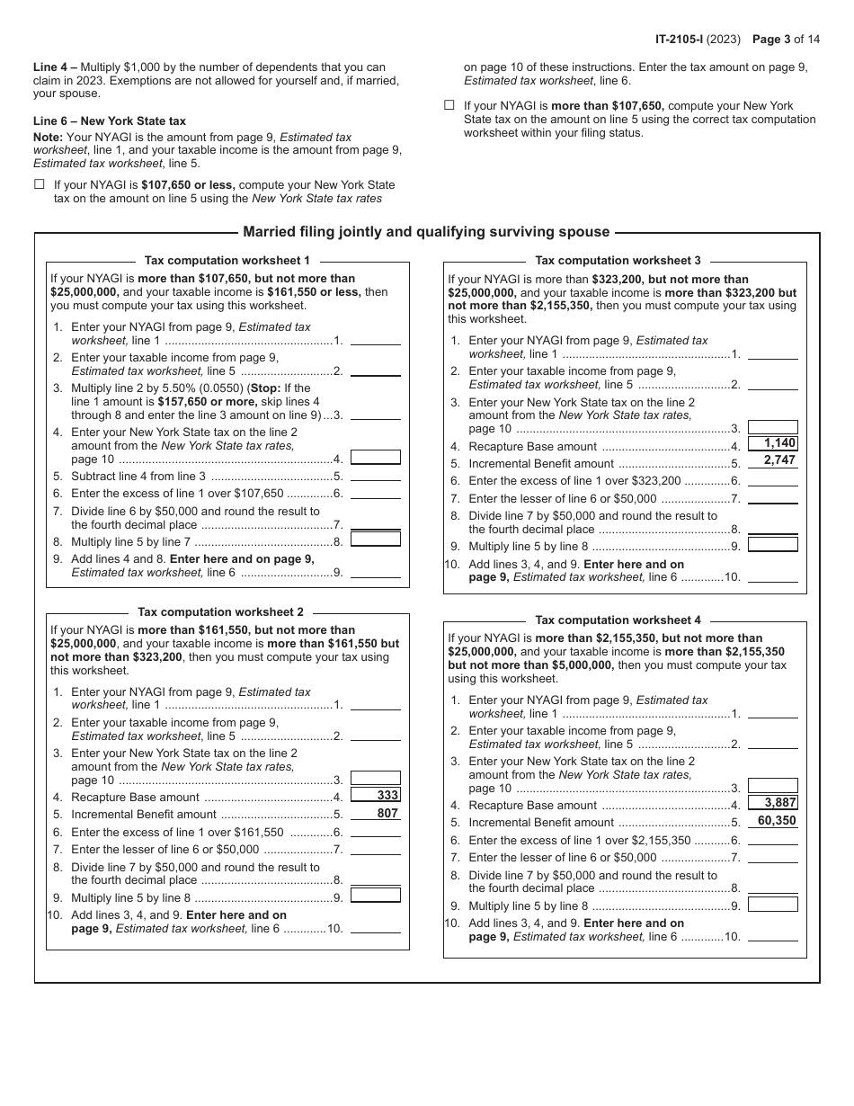 Instructions for Form IT-2105 Estimated Tax Payment Voucher for Individuals - New York, Page 3