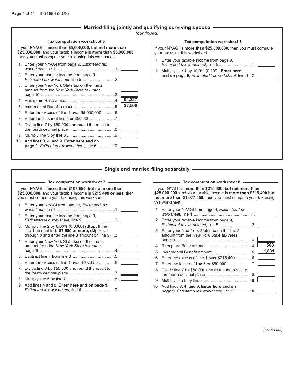 Instructions for Form IT-2105 Estimated Tax Payment Voucher for Individuals - New York, Page 4