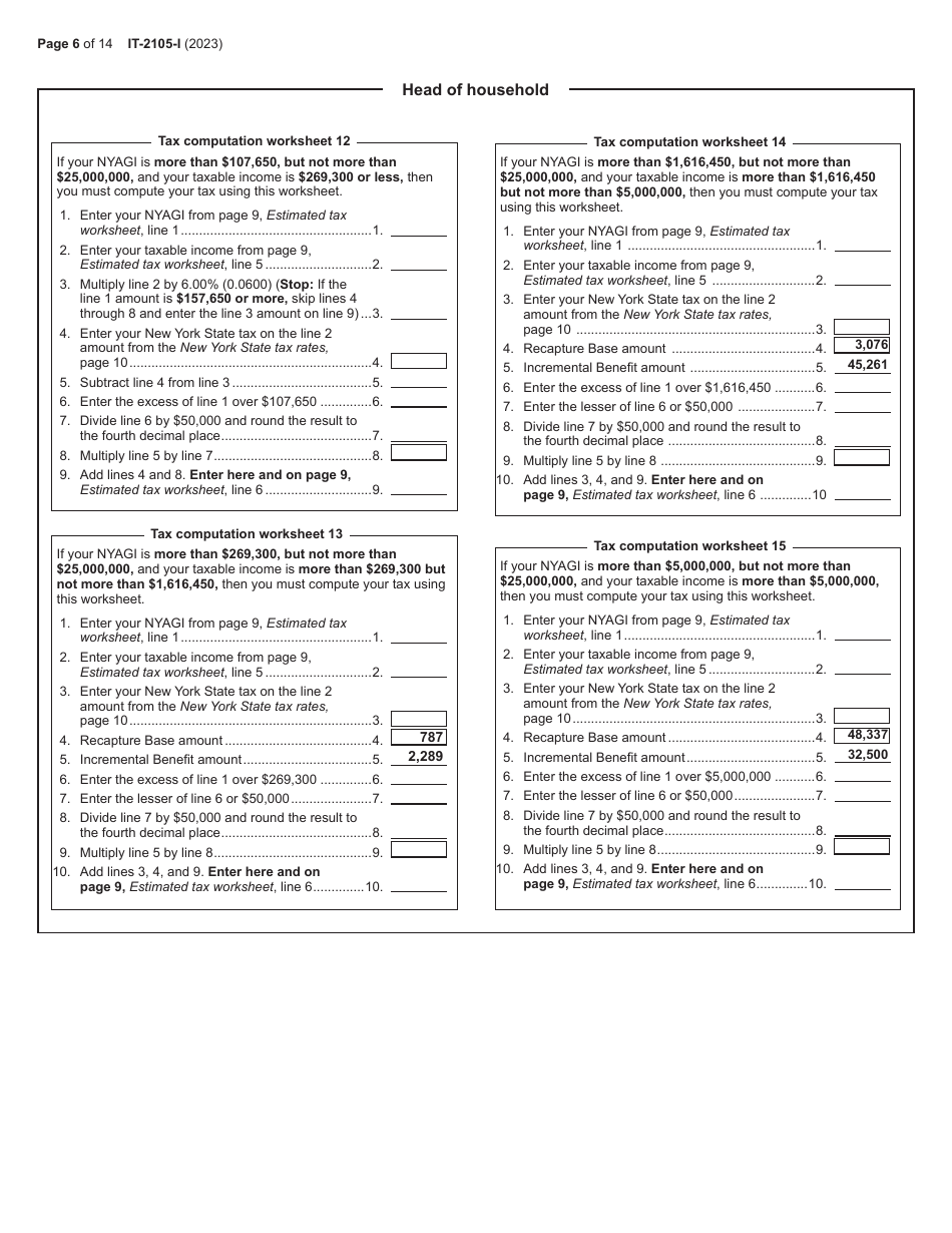 Instructions for Form IT-2105 Estimated Tax Payment Voucher for Individuals - New York, Page 6