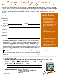 Document preview: Form F-02051 Wisconsin Donor Registry Enrollment - Wisconsin