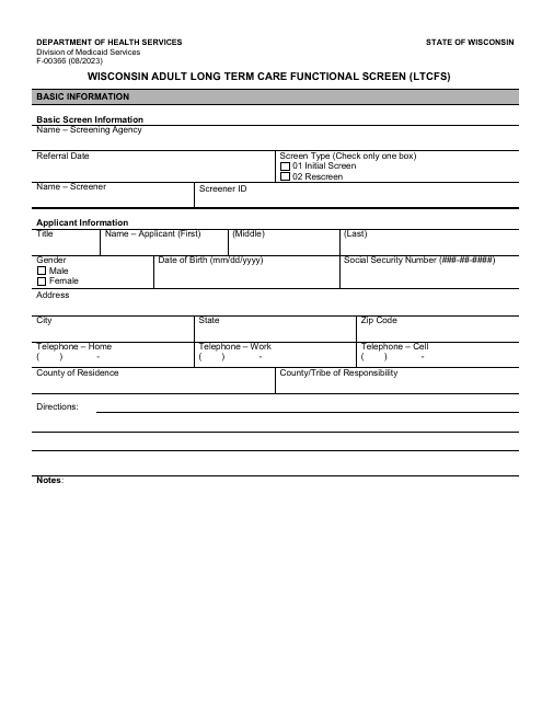 Form F-00366 Wisconsin Adult Long Term Care Functional Screen (Ltcfs) - Wisconsin