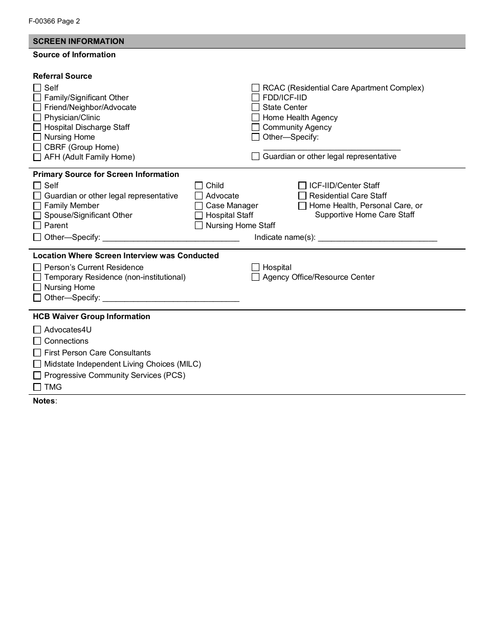 Form F-00366 Wisconsin Adult Long Term Care Functional Screen (Ltcfs) - Wisconsin, Page 2
