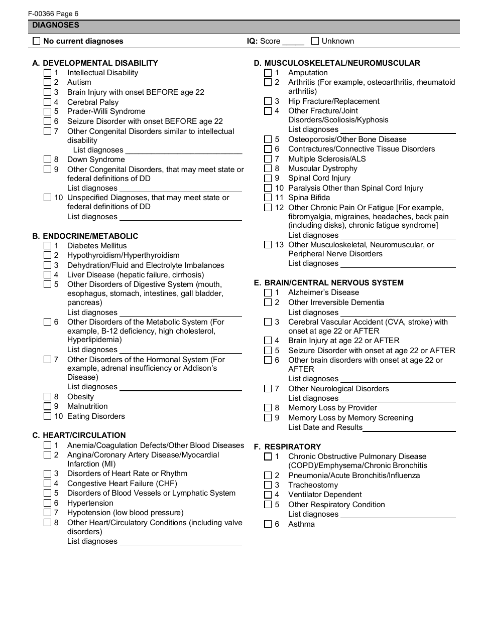 Form F-00366 Wisconsin Adult Long Term Care Functional Screen (Ltcfs) - Wisconsin, Page 6