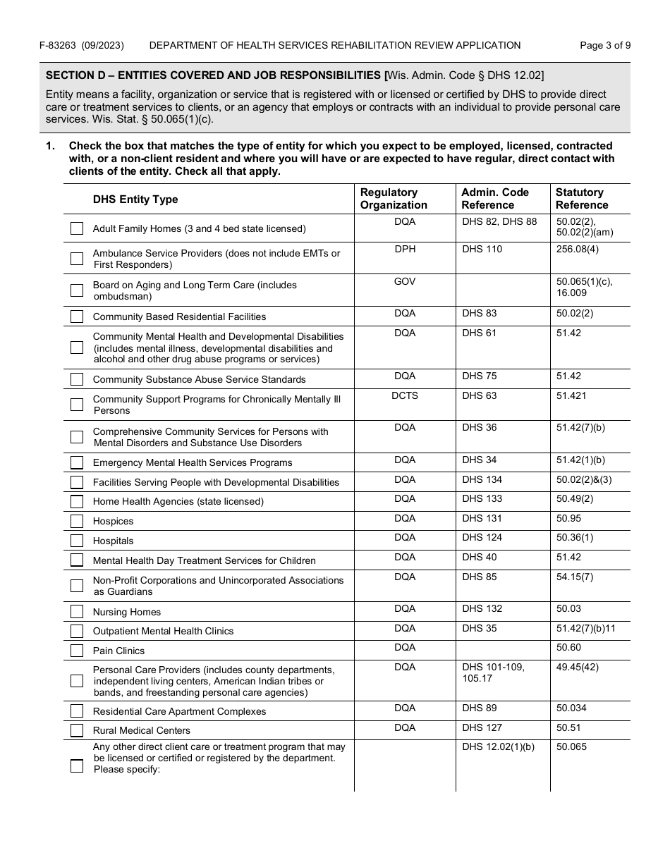 Form F-83263 Rehabilitation Review Application - Wisconsin, Page 3