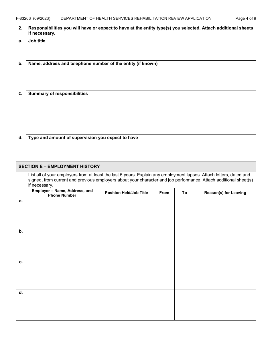 Form F-83263 Rehabilitation Review Application - Wisconsin, Page 4