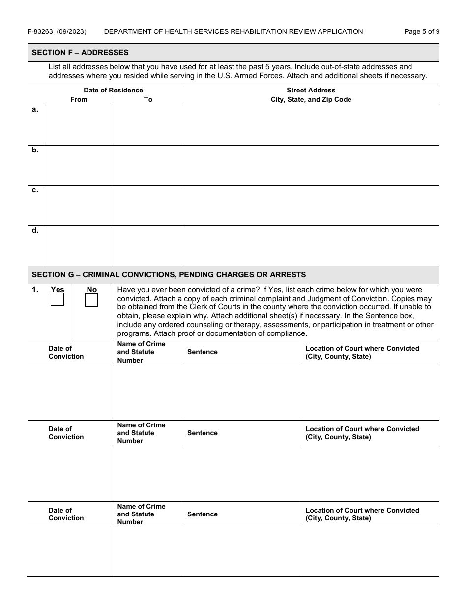 Form F-83263 Rehabilitation Review Application - Wisconsin, Page 5