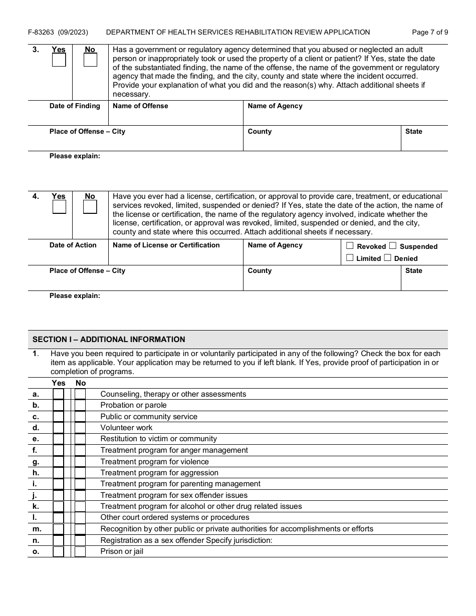 Form F-83263 Rehabilitation Review Application - Wisconsin, Page 7