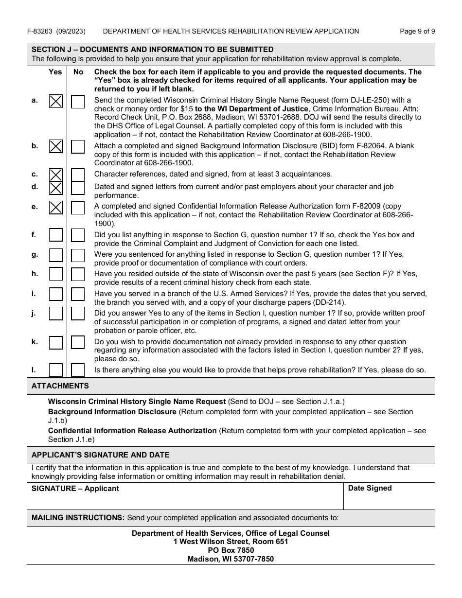 Form F-83263 Rehabilitation Review Application - Wisconsin, Page 9