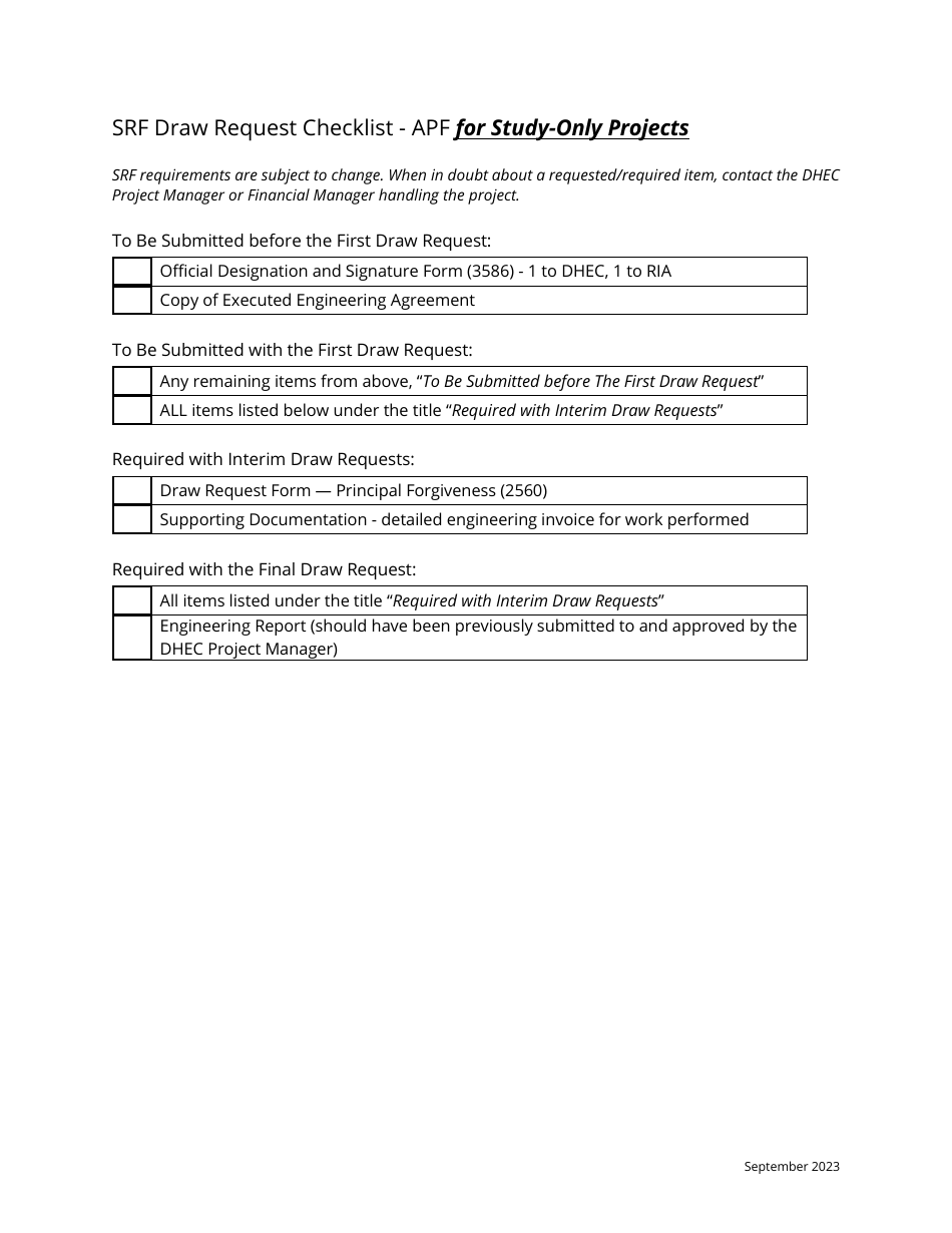 Disbursement Package for All Principal Forgiveness (Apf) Projects - South Carolina, Page 8