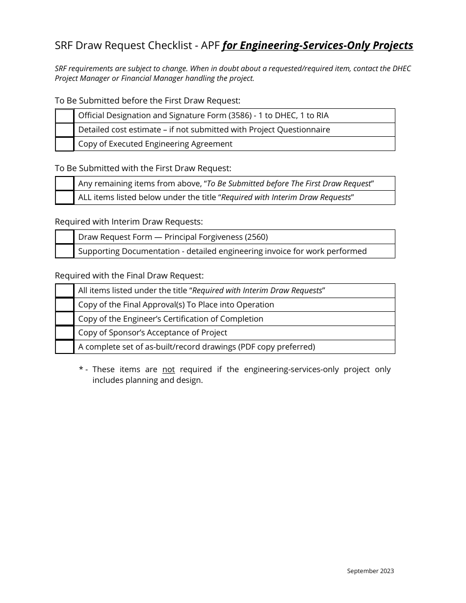 Disbursement Package for All Principal Forgiveness (Apf) Projects - South Carolina, Page 9