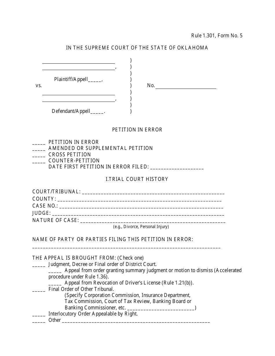 Form 5 Petition in Error - Oklahoma, Page 1