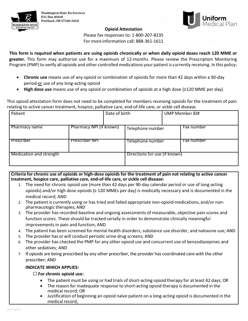 Form 2815 Opioid Attestation - Washington