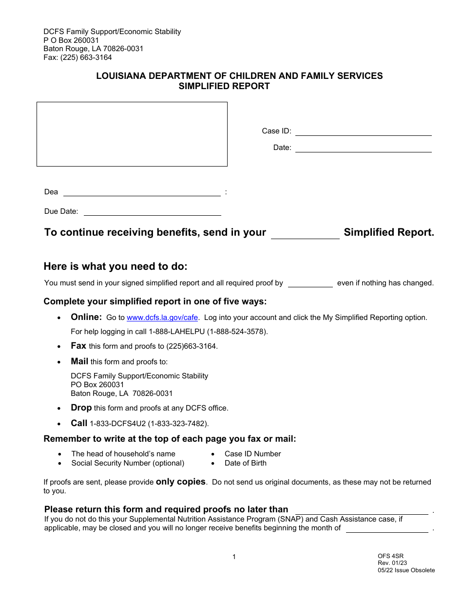 Form OFS4SR Simplified Report - Louisiana, Page 1