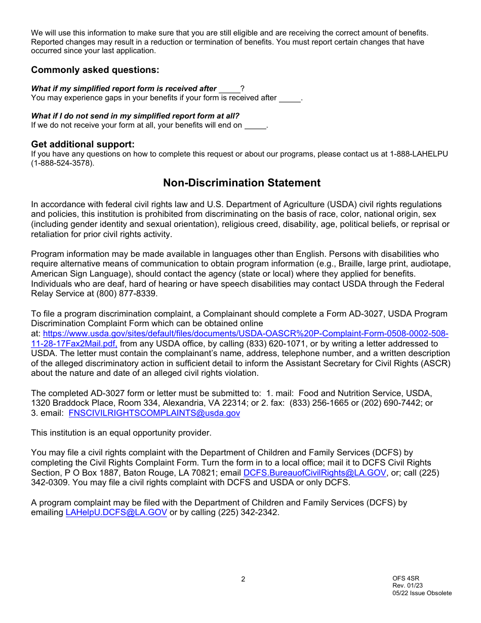 Form OFS4SR Simplified Report - Louisiana, Page 2