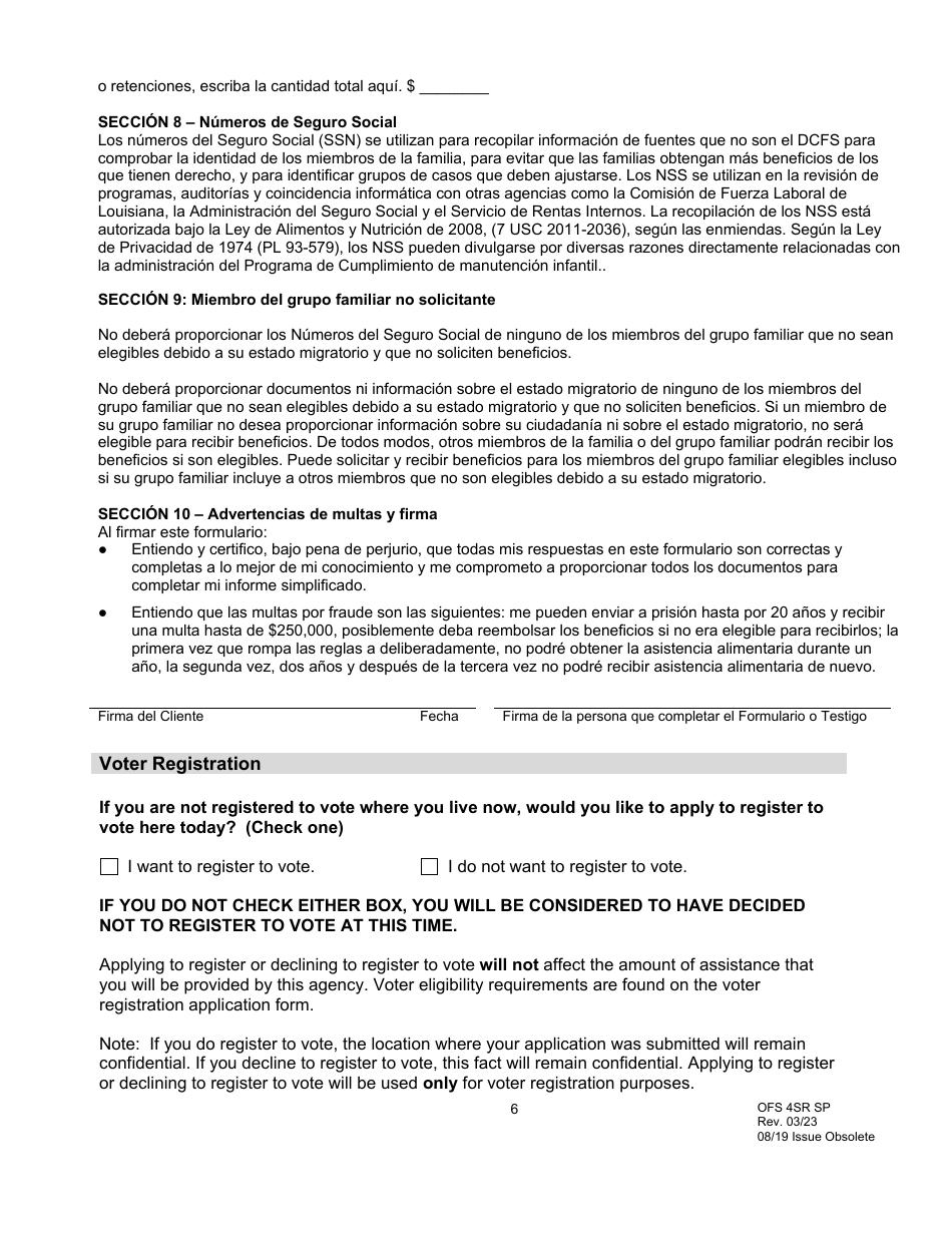 Formulario OFS4SR SP Informe Simplificado - Louisiana (Spanish), Page 6