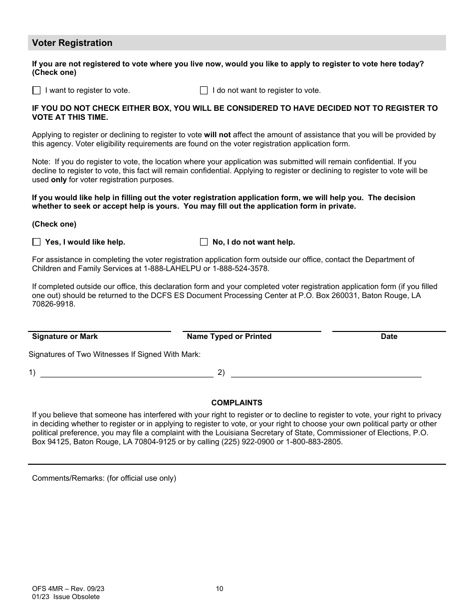 Form OFS4MR Application for Continued Assistance - Louisiana, Page 10