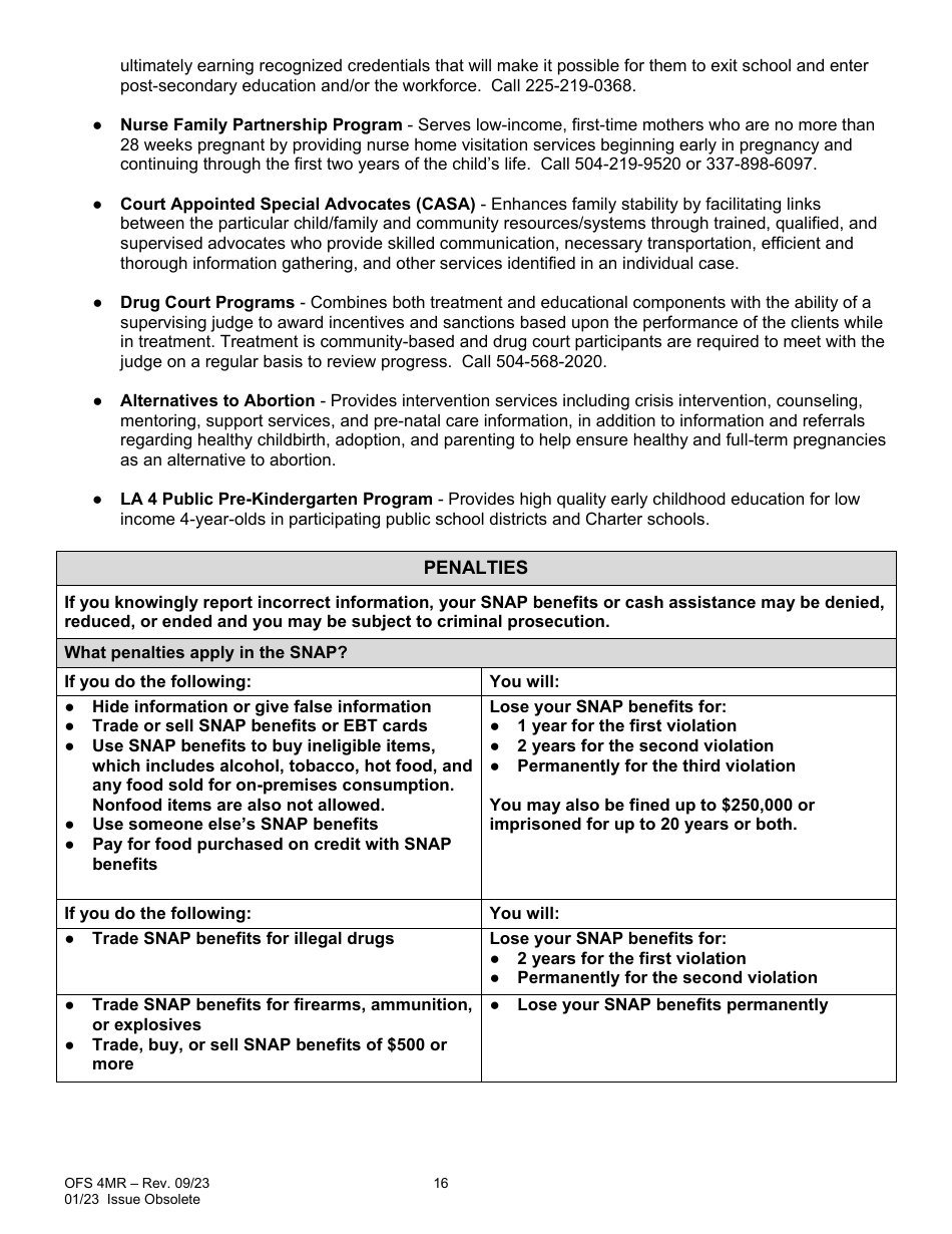 Form OFS4MR Application for Continued Assistance - Louisiana, Page 16
