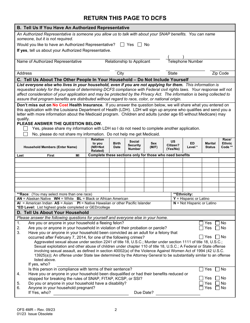 Form OFS4MR Application for Continued Assistance - Louisiana, Page 2