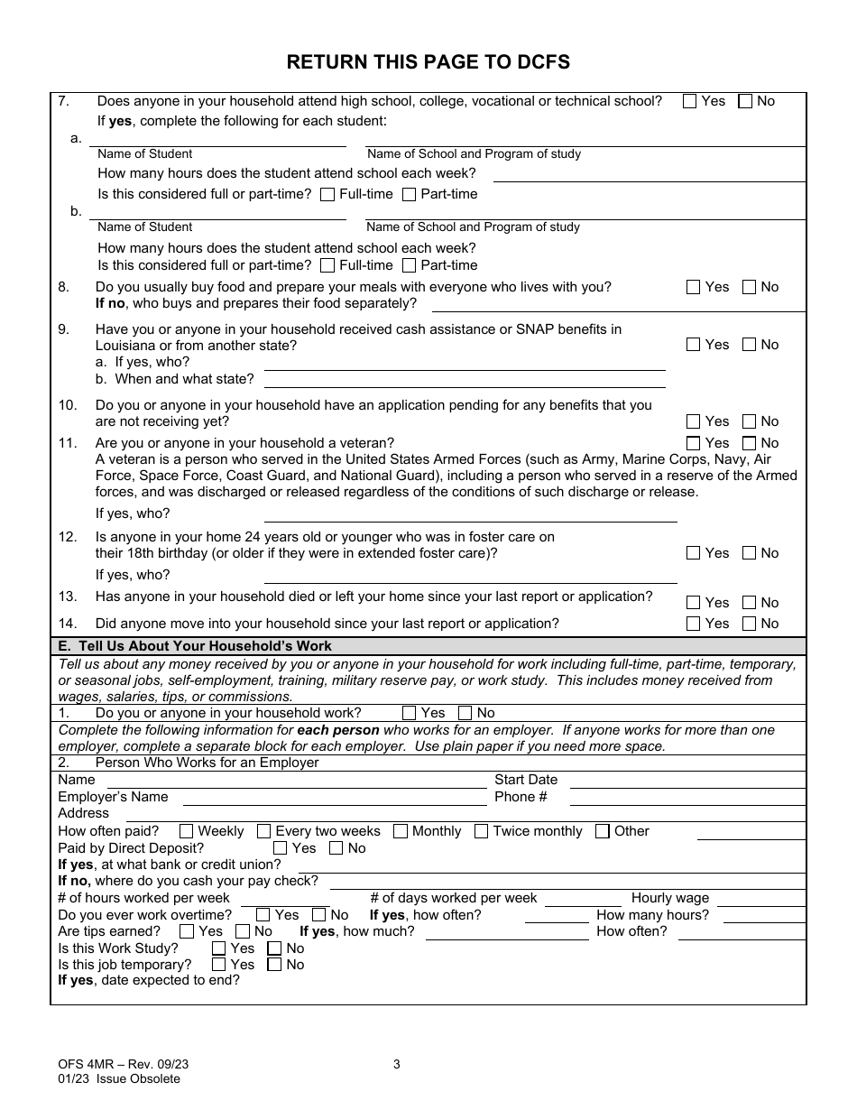 Form OFS4MR Application for Continued Assistance - Louisiana, Page 3