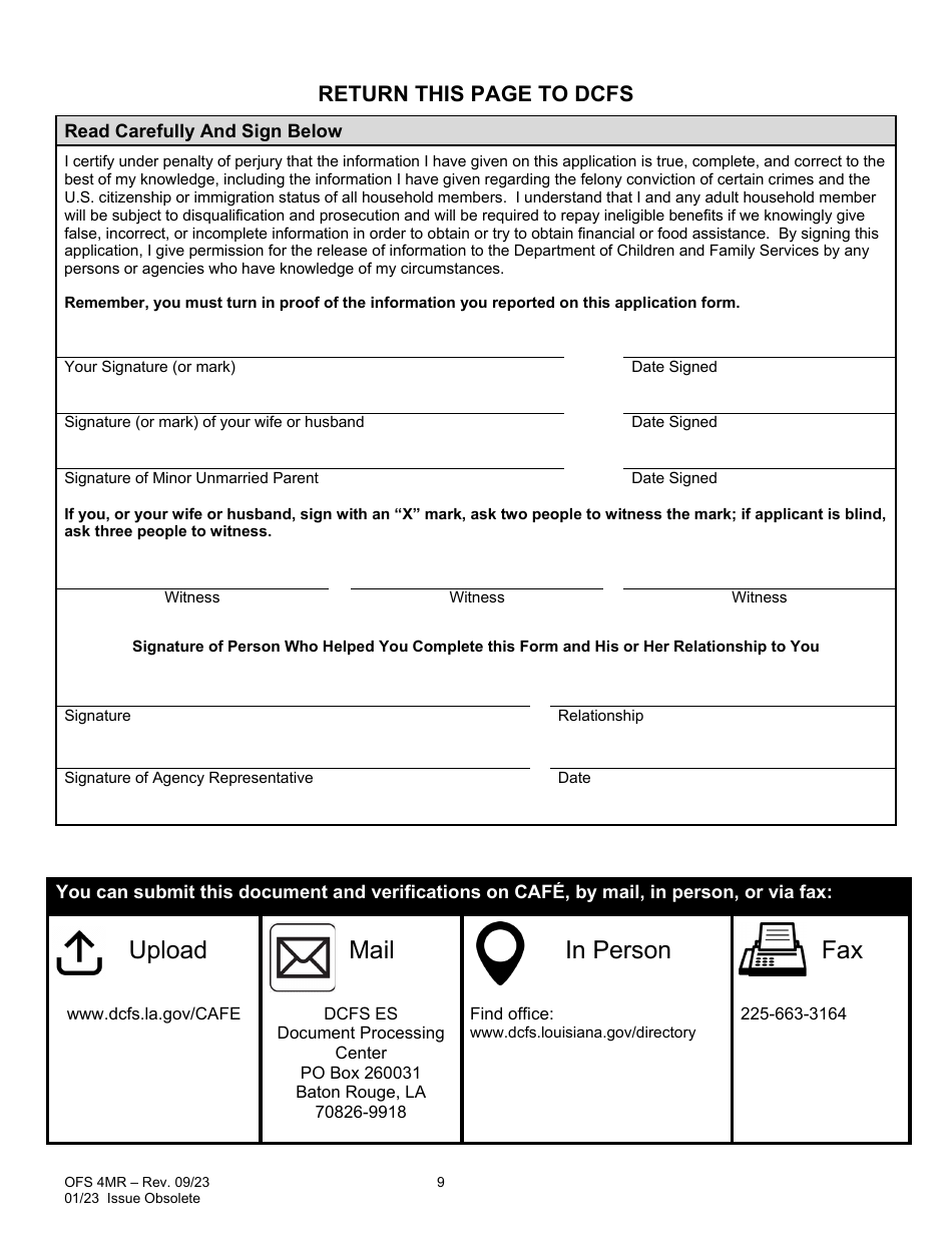 Form OFS4MR Application for Continued Assistance - Louisiana, Page 9