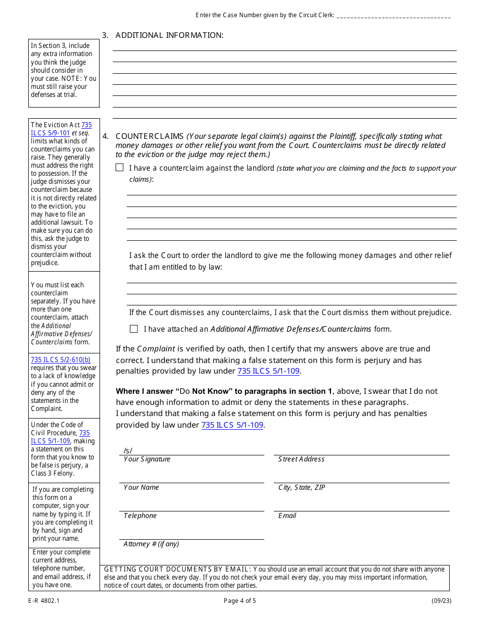 Form E-R4802.1 Eviction Answer, Defenses, and Counterclaims - Illinois, Page 4