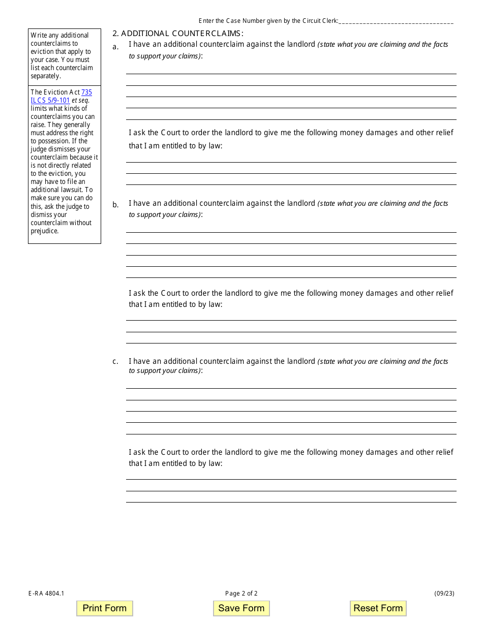 Form E-RA4804.1 Additional Affirmative Defenses / Counterclaims - Illinois, Page 2