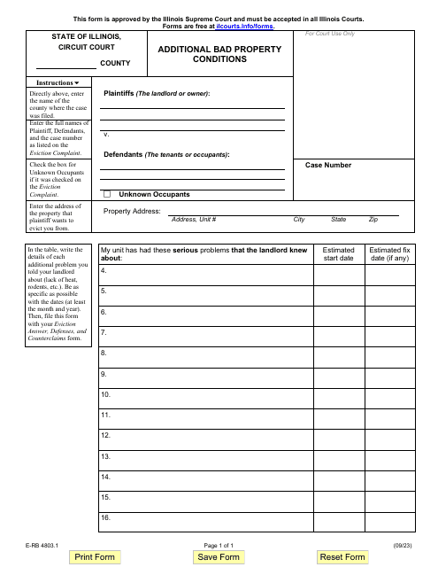 Form E-RB4803.1 Additional Bad Property Conditions - Illinois