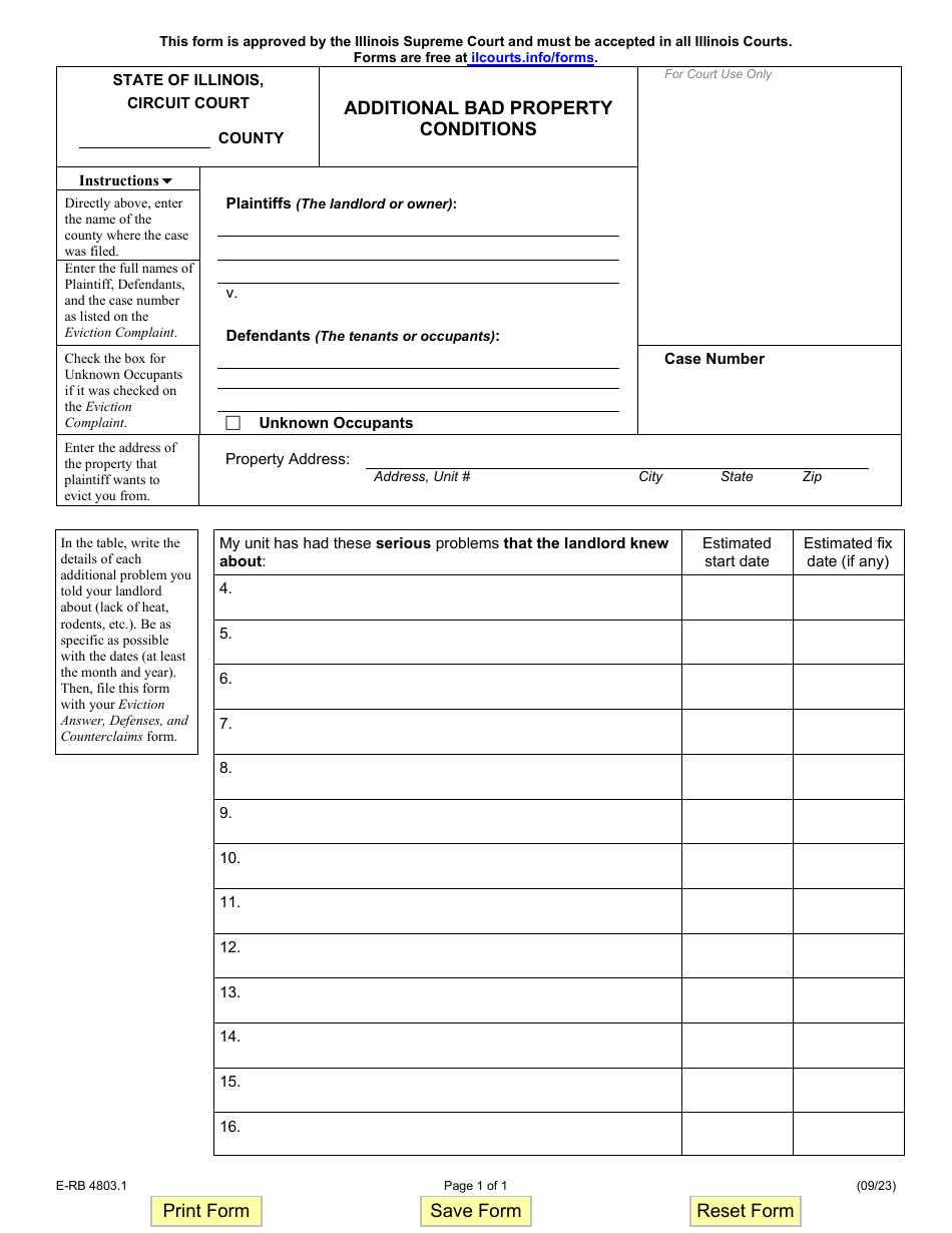 Form E-RB4803.1 Additional Bad Property Conditions - Illinois, Page 1