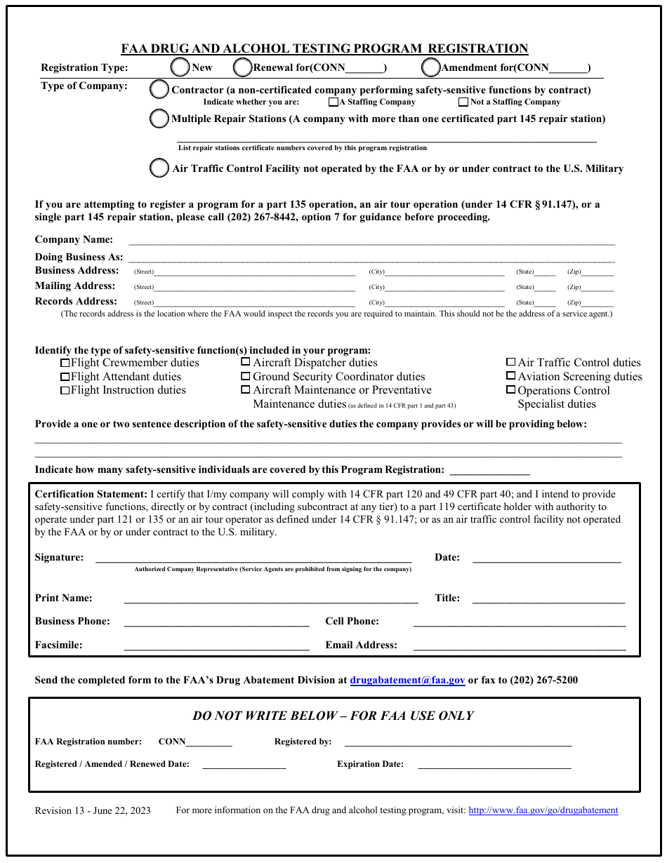 FAA Drug And Alcohol Testing Program Registration Download Fillable PDF   Faa Drug And Alcohol Testing Program Registration Print Big 