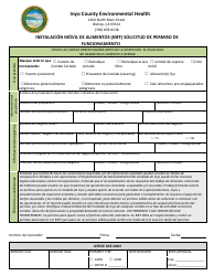 Document preview: Instalacion Movil De Alimentos (Mff) Solicitud De Permiso De Funcionamiento - Inyo County, California (Spanish)
