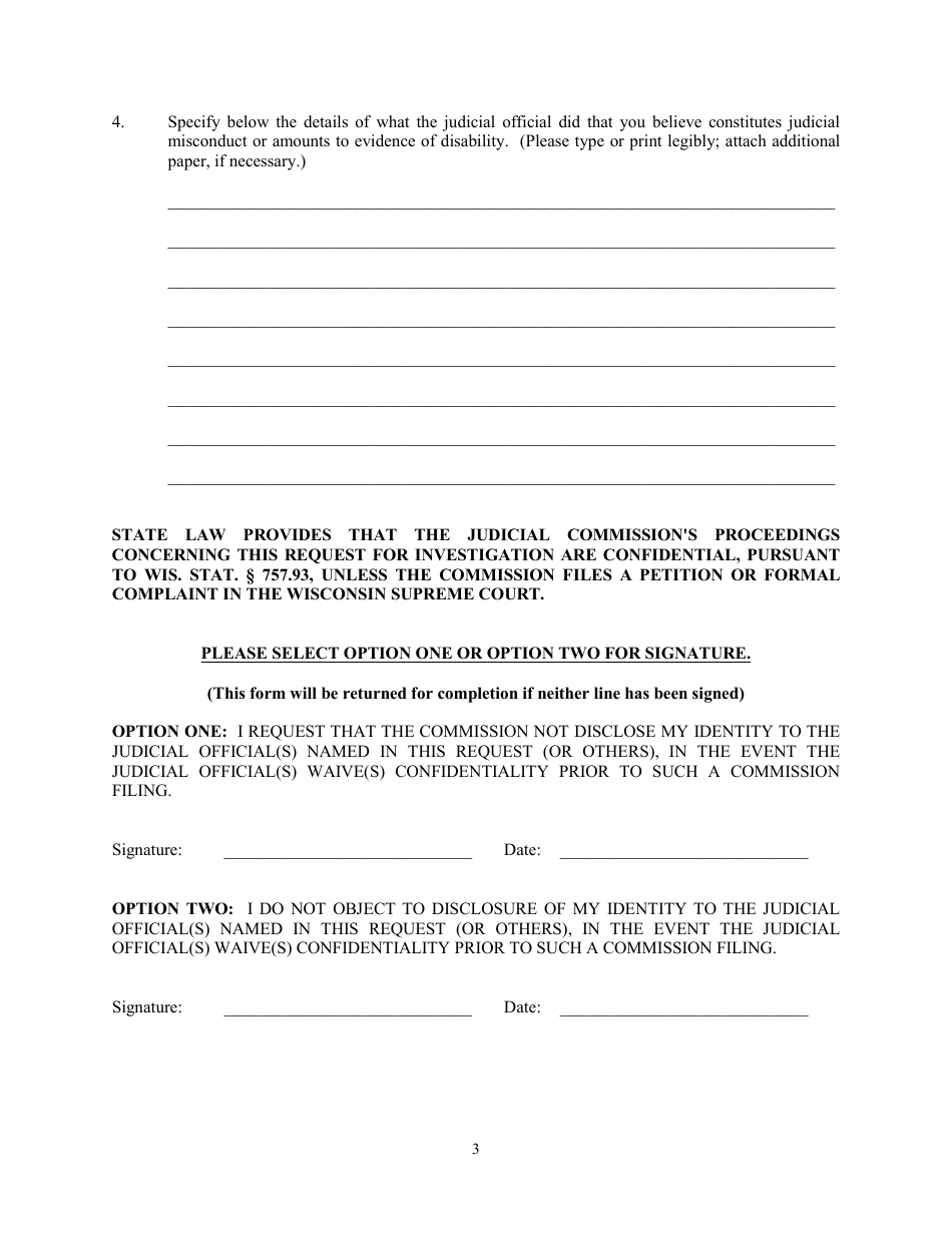 Request for Investigation Form - Wisconsin, Page 4