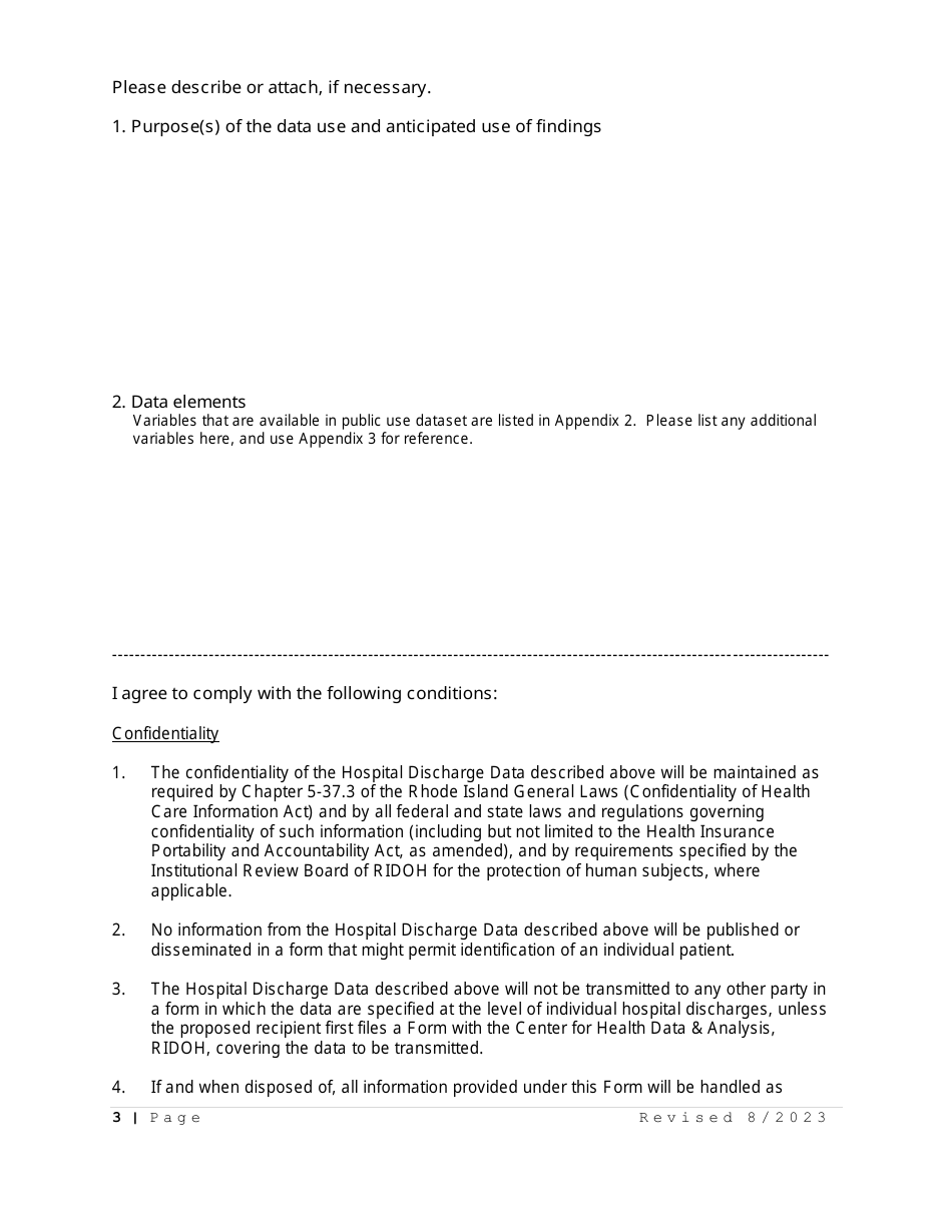Data Request and Release Assurances Form - Hospital Discharge Data - Rhode Island, Page 3